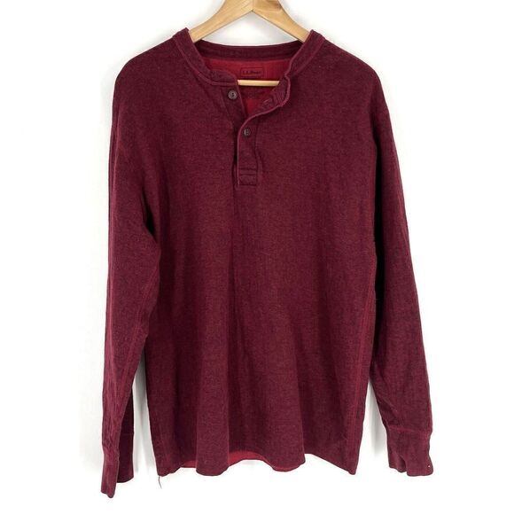 L.L. Bean Other - LL Bean Shirt Size Large Mens Red Two Layer River Driver Henley Cotton Wool Knit